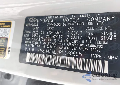 2024 Hyundai Kona Se из США, поврежденный, VIN KM8HA3AB7RU160895